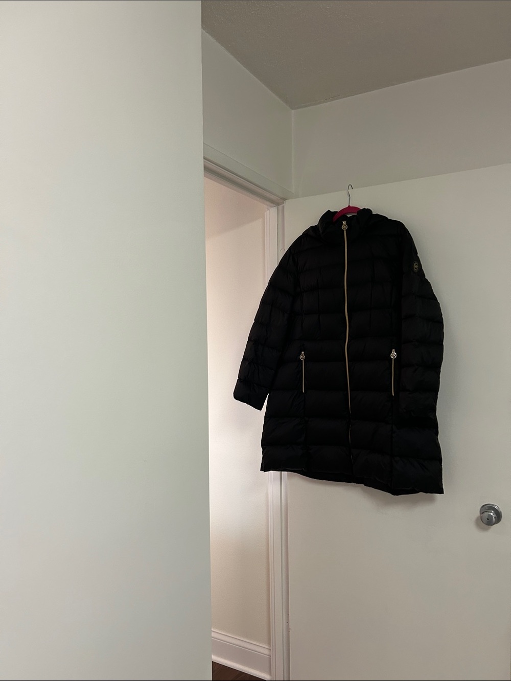 Michael Kors Black Hooded Quilted Long Puffer Coat